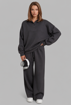 Oversized Henley & Wide Leg Jogger Lounge Set Audrey Calvero