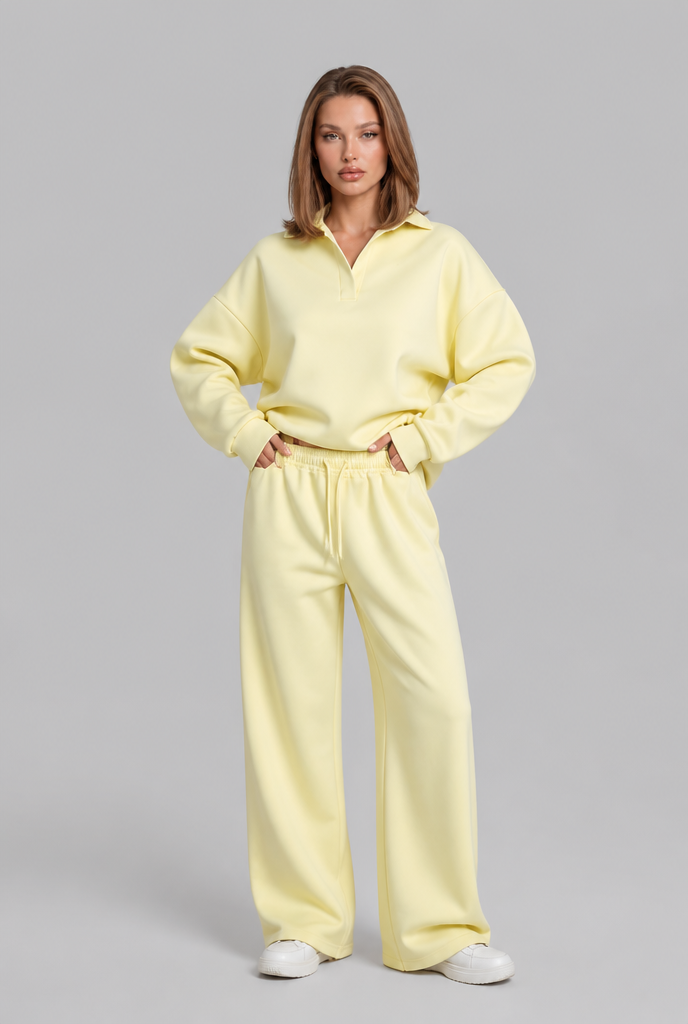 Oversized Henley & Wide Leg Jogger Lounge Set Audrey Calvero