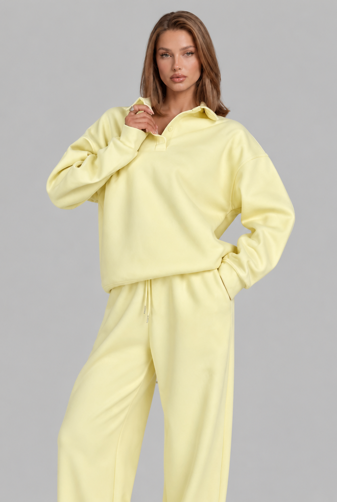 Oversized Henley & Wide Leg Jogger Lounge Set Audrey Calvero
