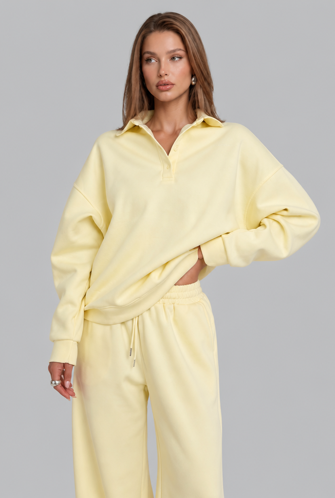 Oversized Henley & Wide Leg Jogger Lounge Set Audrey Calvero