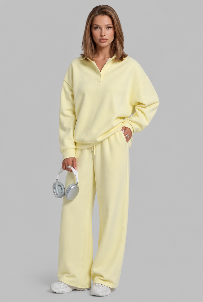 Oversized Henley & Wide Leg Jogger Lounge Set Audrey Calvero