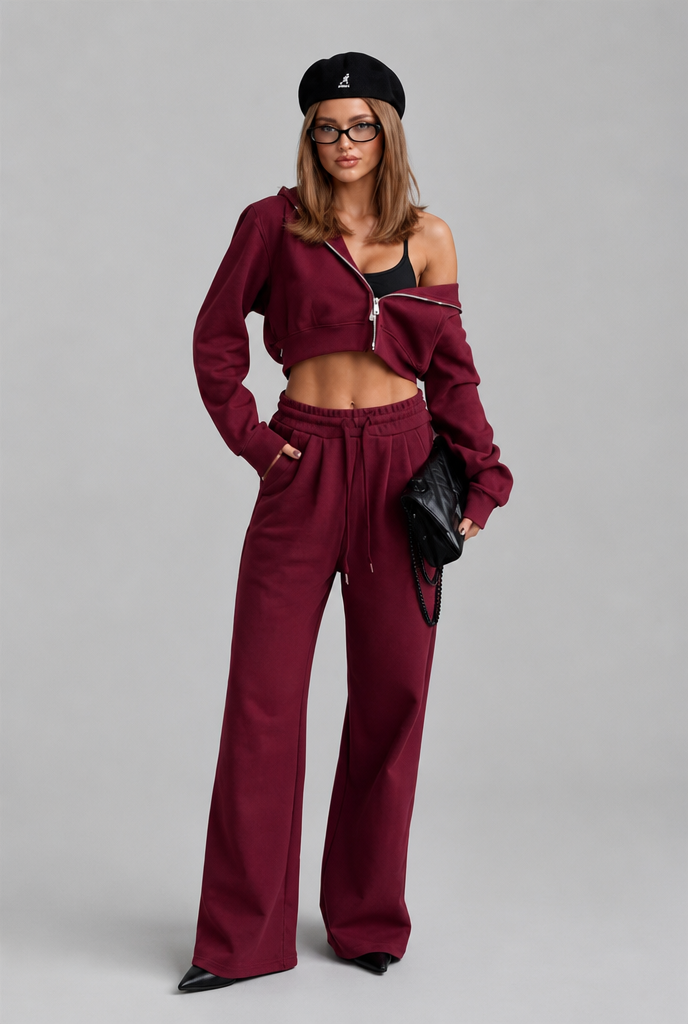 Cropped Hoodie & Wide Leg Jogger Lounge Set Audrey Calvero