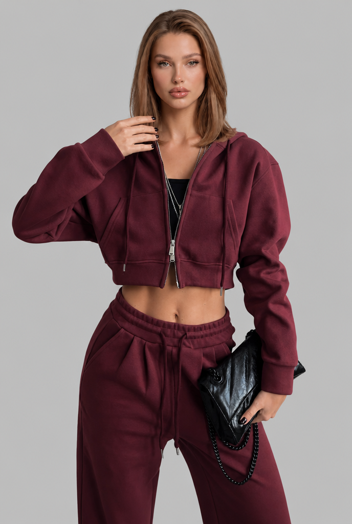 Cropped Hoodie & Wide Leg Jogger Lounge Set Audrey Calvero