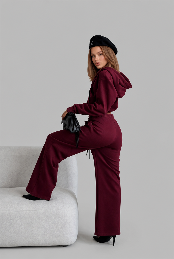Cropped Hoodie & Wide Leg Jogger Lounge Set Audrey Calvero