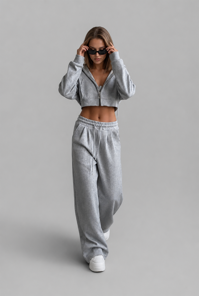 Cropped Hoodie & Wide Leg Jogger Lounge Set Audrey Calvero