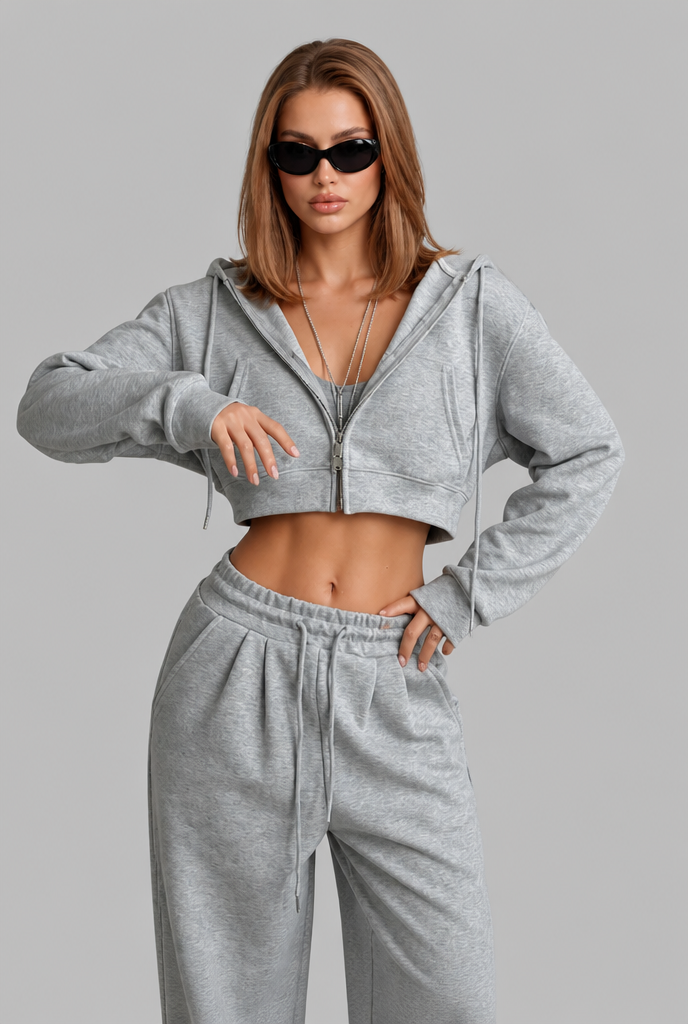 Cropped Hoodie & Wide Leg Jogger Lounge Set Audrey Calvero