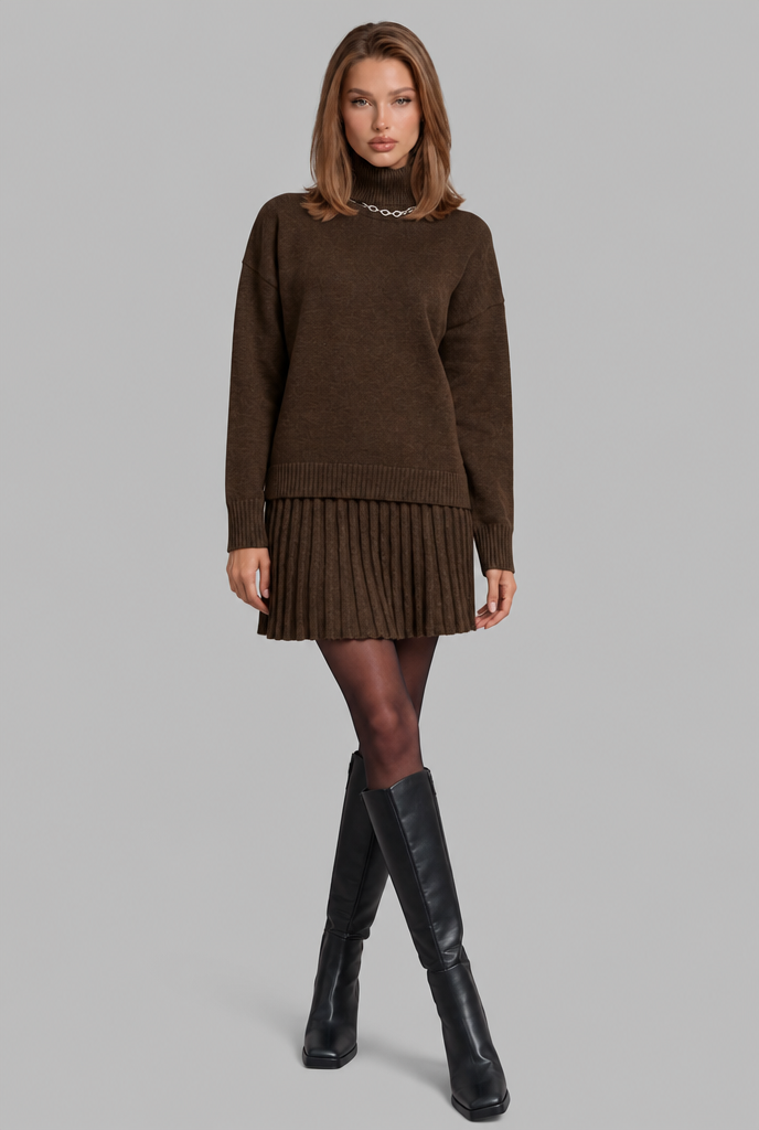 Turtleneck Jumper & Pleated Skirt Knitted Co-Ord Audrey Calvero