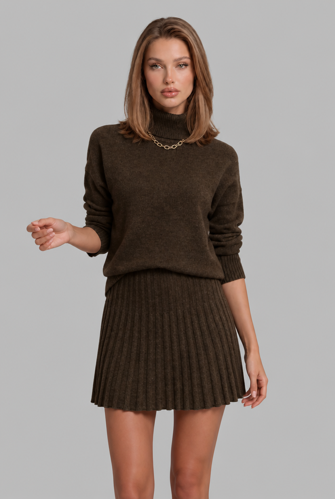 Turtleneck Jumper & Pleated Skirt Knitted Co-Ord Audrey Calvero