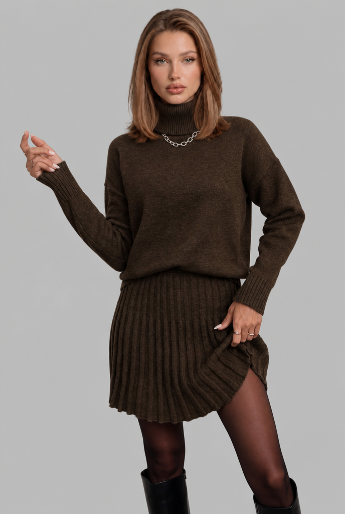 Turtleneck Jumper & Pleated Skirt Knitted Co-Ord Audrey Calvero