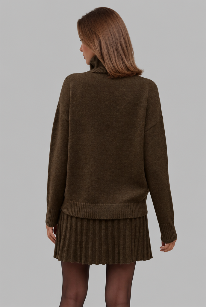 Turtleneck Jumper & Pleated Skirt Knitted Co-Ord Audrey Calvero