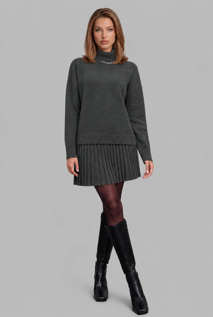 Turtleneck Jumper & Pleated Skirt Knitted Co-Ord Audrey Calvero