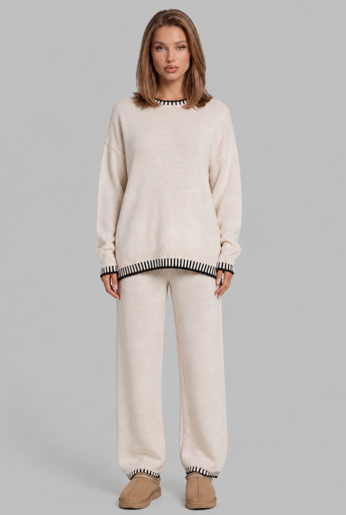 Oversized Knitted Co-Ord with Contrast Whipstitch Trim Audrey Calvero