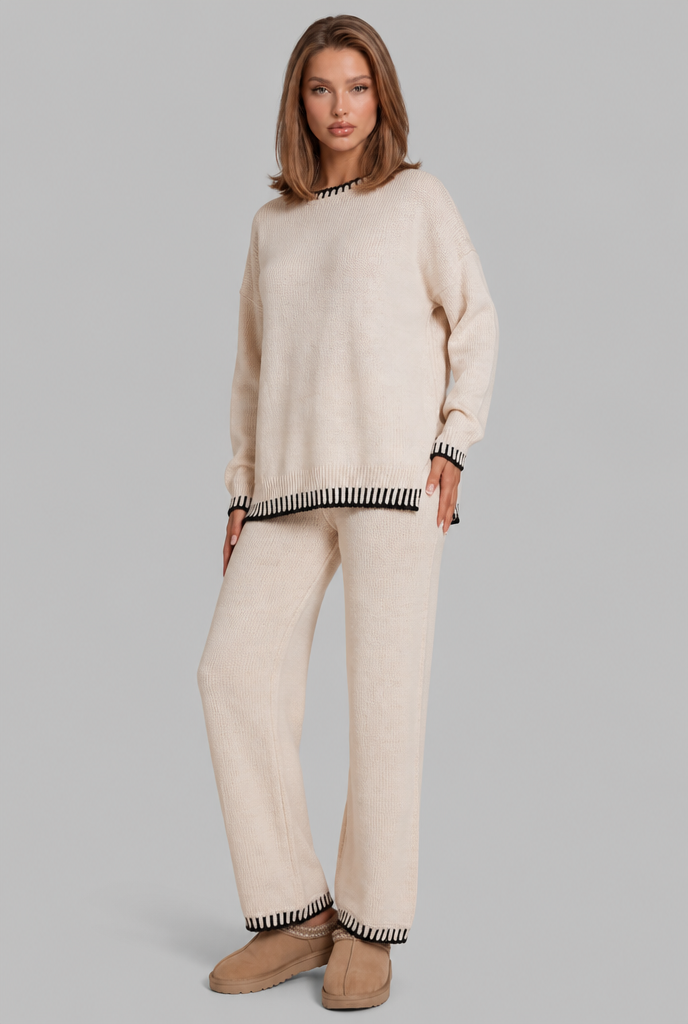 Oversized Knitted Co-Ord with Contrast Whipstitch Trim Audrey Calvero