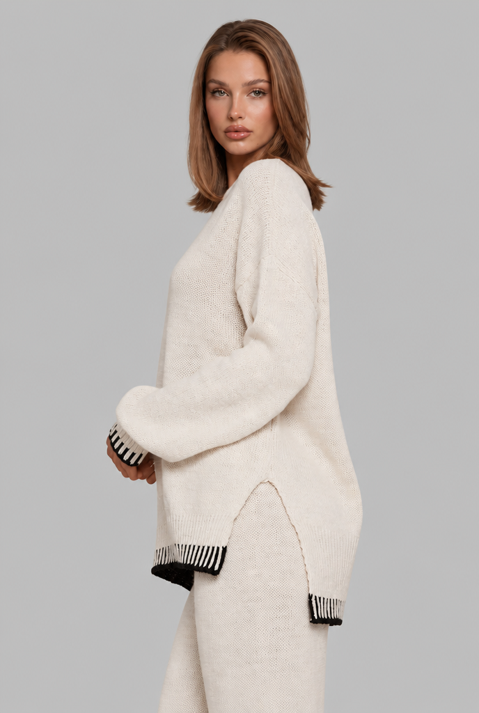 Oversized Knitted Co-Ord with Contrast Whipstitch Trim Audrey Calvero