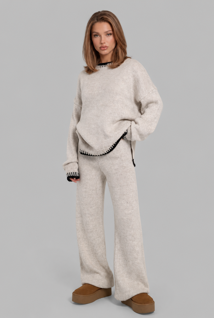 Oversized Knitted Co-Ord with Contrast Whipstitch Trim Audrey Calvero
