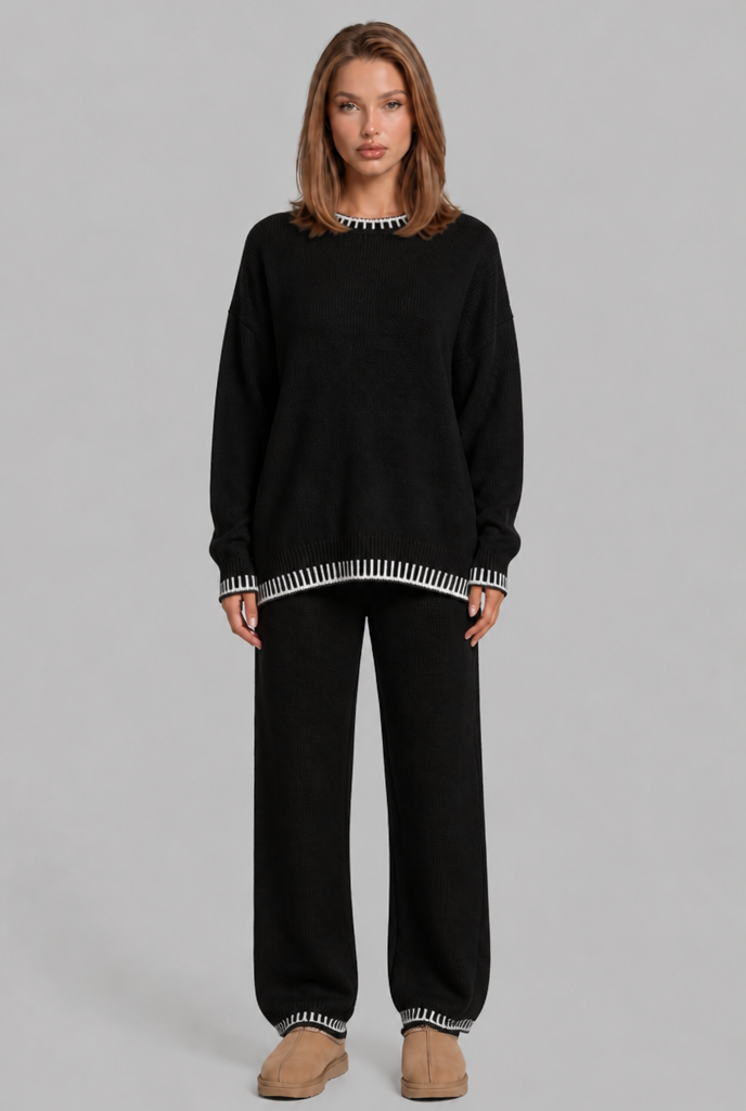 Oversized Knitted Co-Ord with Contrast Whipstitch Trim Audrey Calvero
