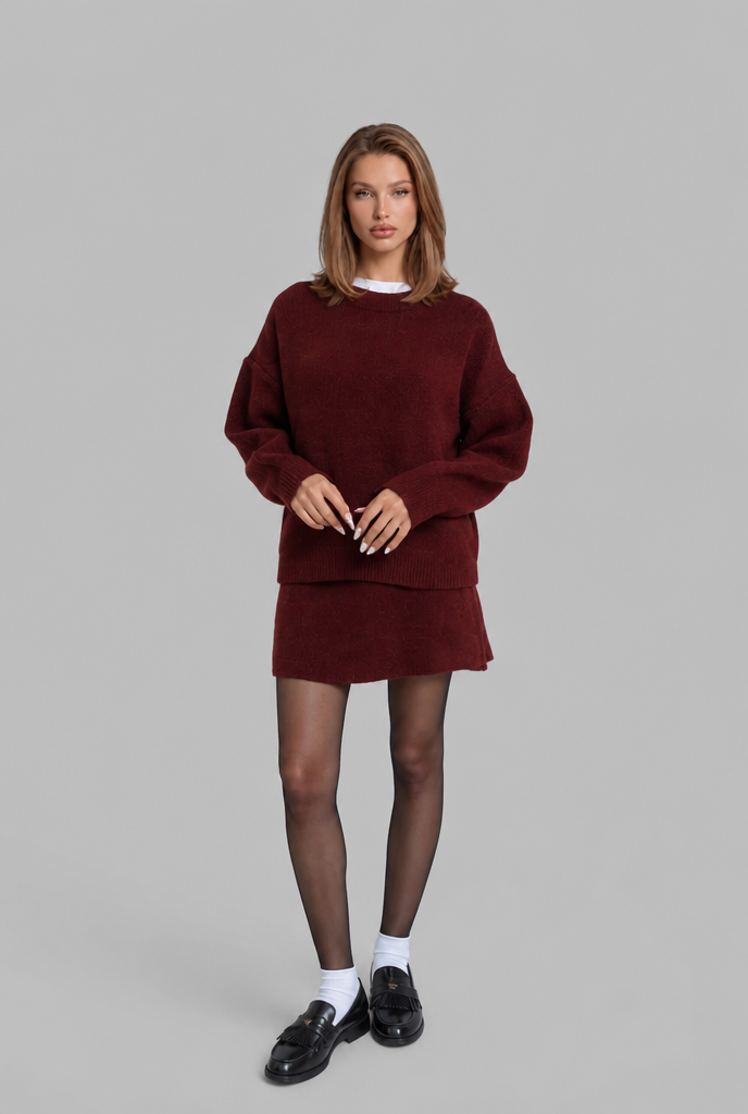 Crew Neck Jumper & Mini Skirt Knitted Co-Ord Audrey Calvero