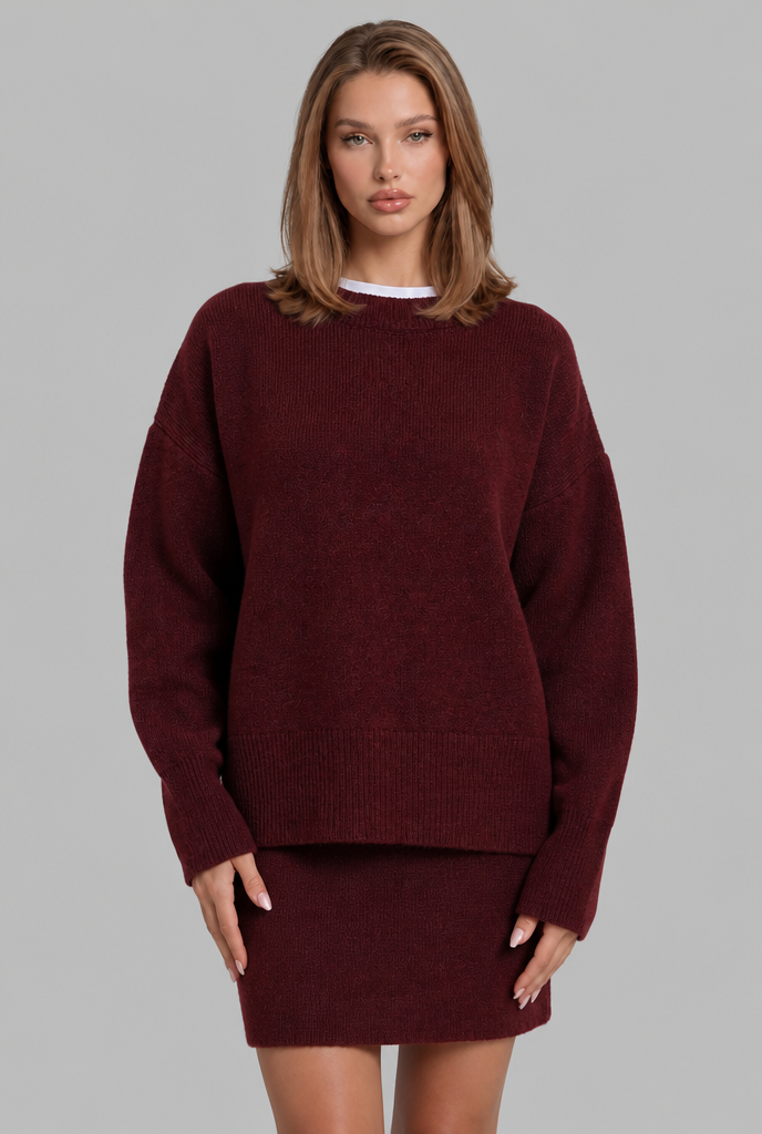 Crew Neck Jumper & Mini Skirt Knitted Co-Ord Audrey Calvero