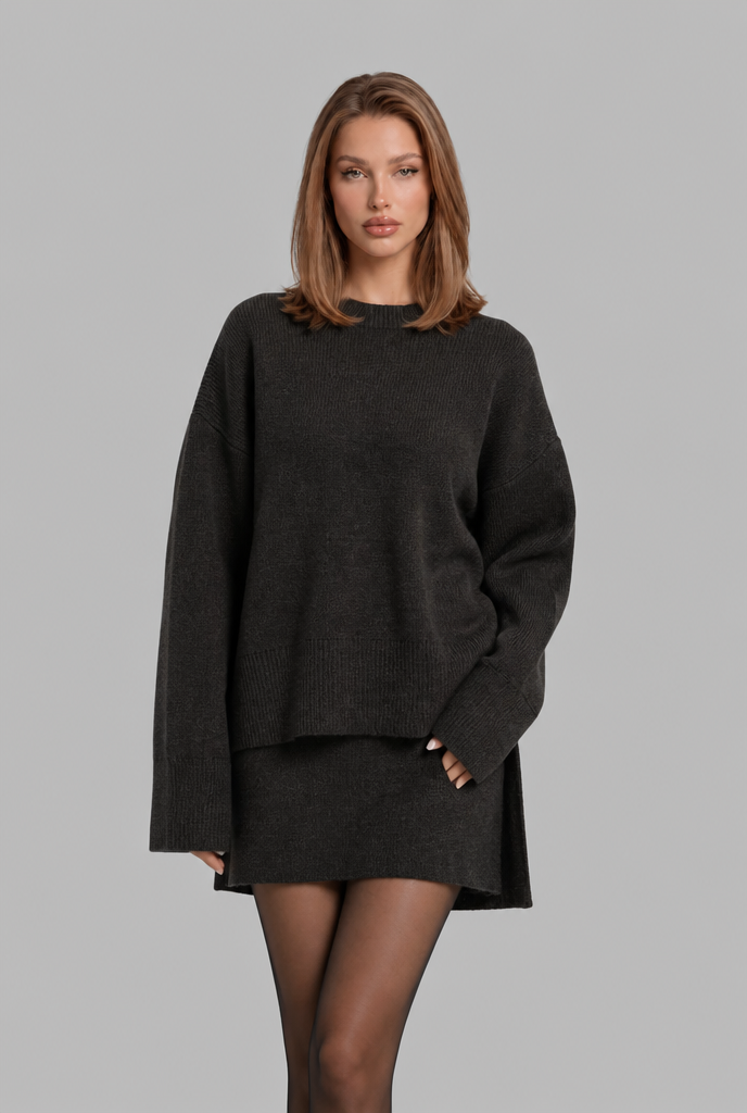 Crew Neck Jumper & Mini Skirt Knitted Co-Ord Audrey Calvero