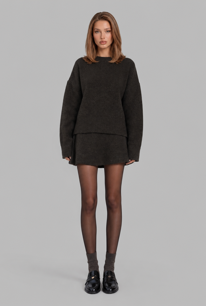 Crew Neck Jumper & Mini Skirt Knitted Co-Ord Audrey Calvero