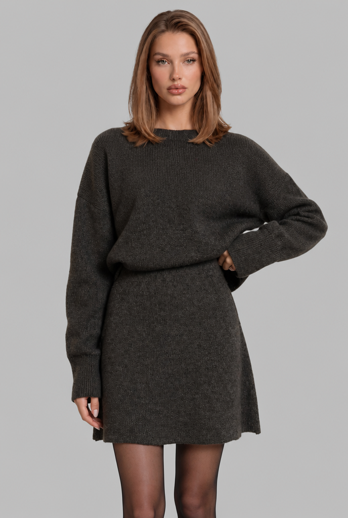 Crew Neck Jumper & Mini Skirt Knitted Co-Ord Audrey Calvero