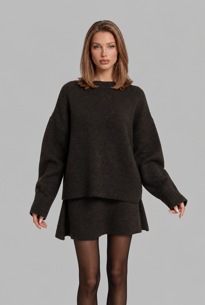 Crew Neck Jumper & Mini Skirt Knitted Co-Ord Audrey Calvero