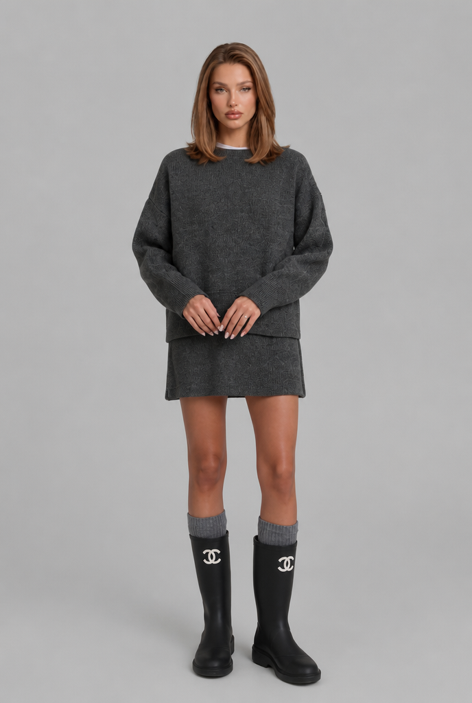 Crew Neck Jumper & Mini Skirt Knitted Co-Ord Audrey Calvero