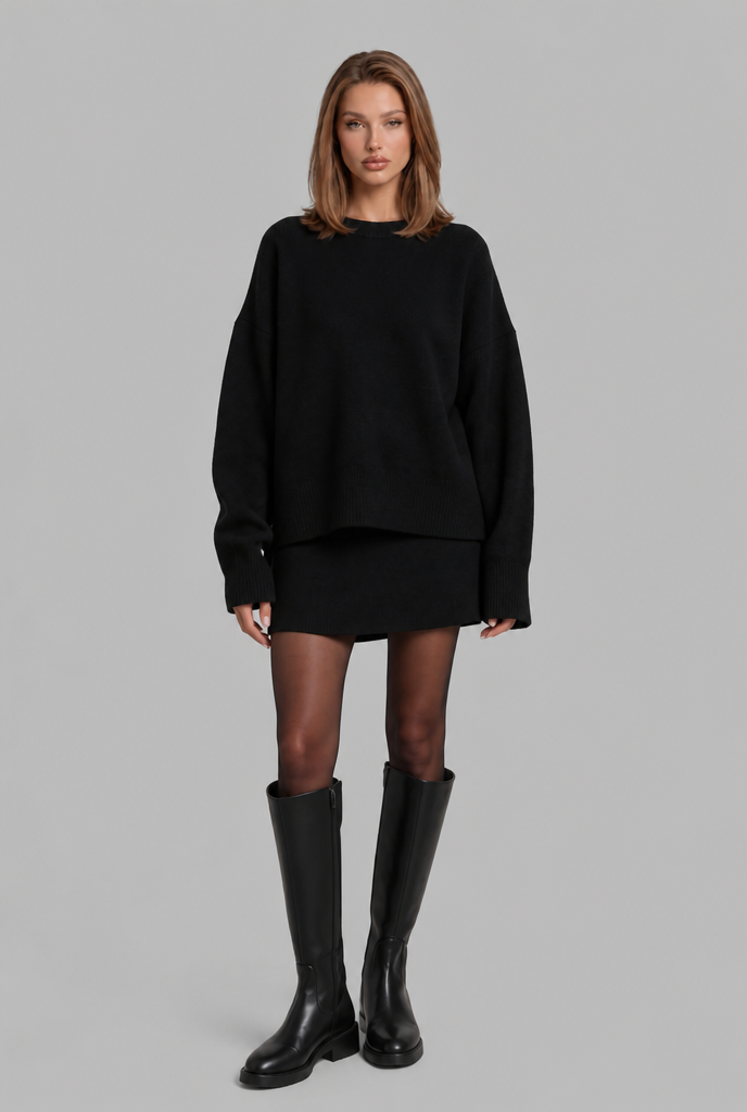 Crew Neck Jumper & Mini Skirt Knitted Co-Ord Audrey Calvero