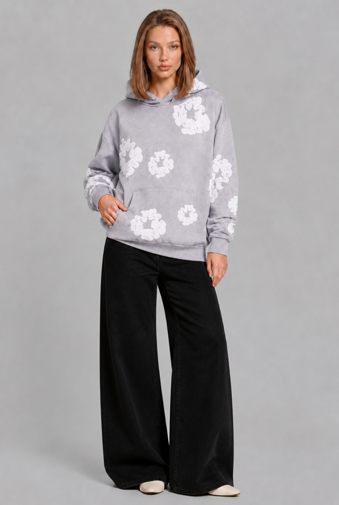 Oversized Floral Print Pullover Hoodie Audrey Calvero