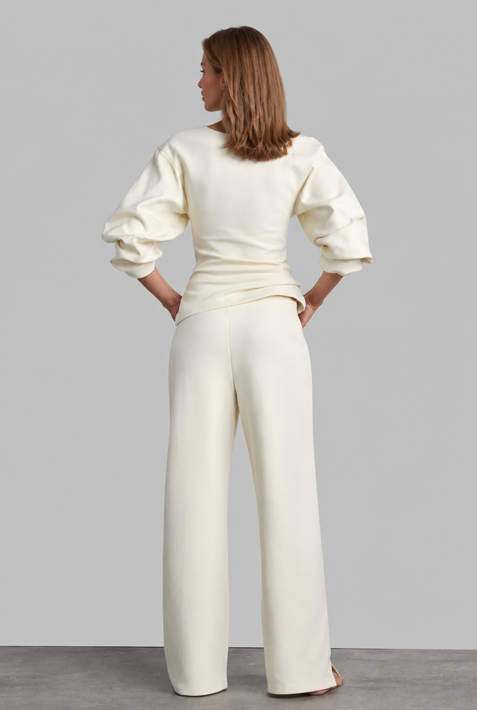 Puff Sleeve Top & Wide Leg Trousers Set Audrey Calvero