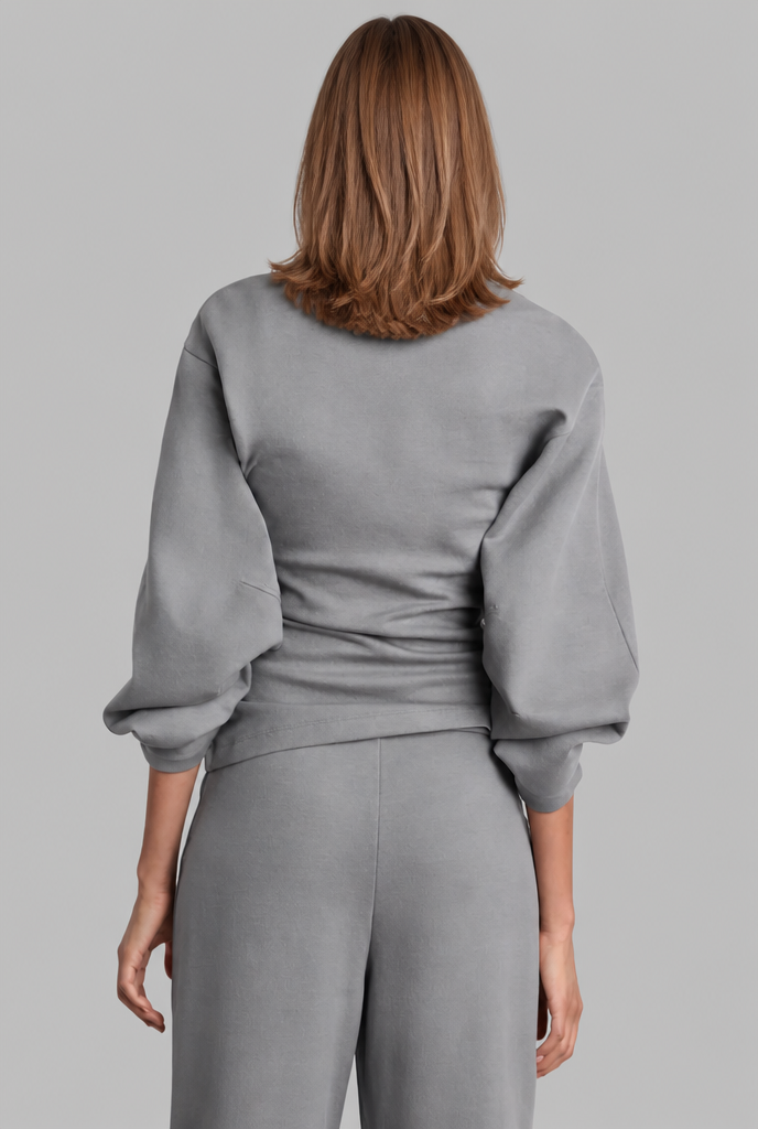 Puff Sleeve Top & Wide Leg Trousers Set Audrey Calvero