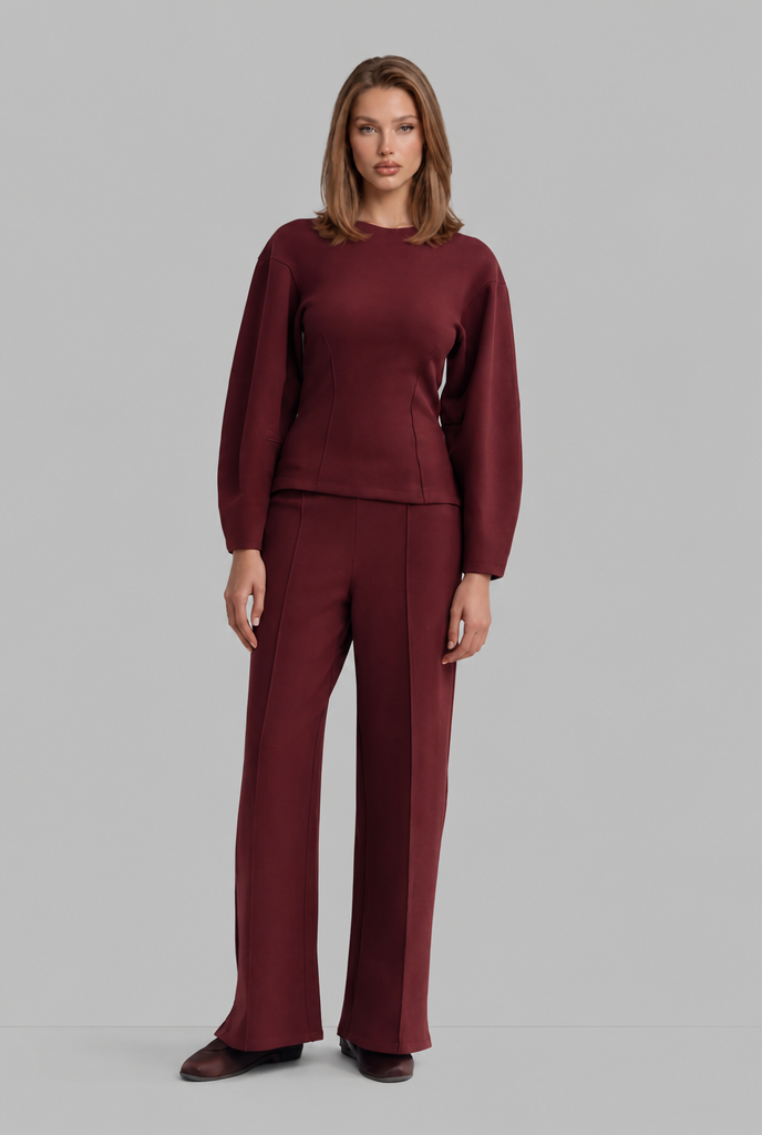 Puff Sleeve Top & Wide Leg Trousers Set Audrey Calvero