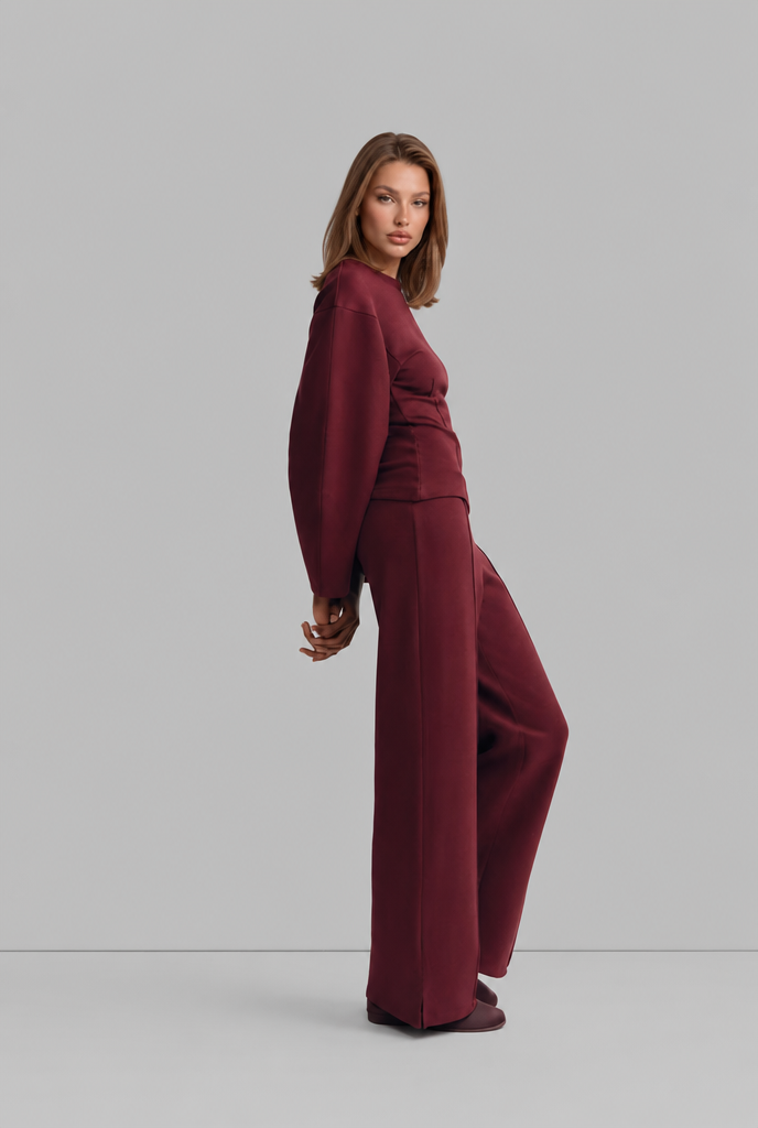 Puff Sleeve Top & Wide Leg Trousers Set Audrey Calvero