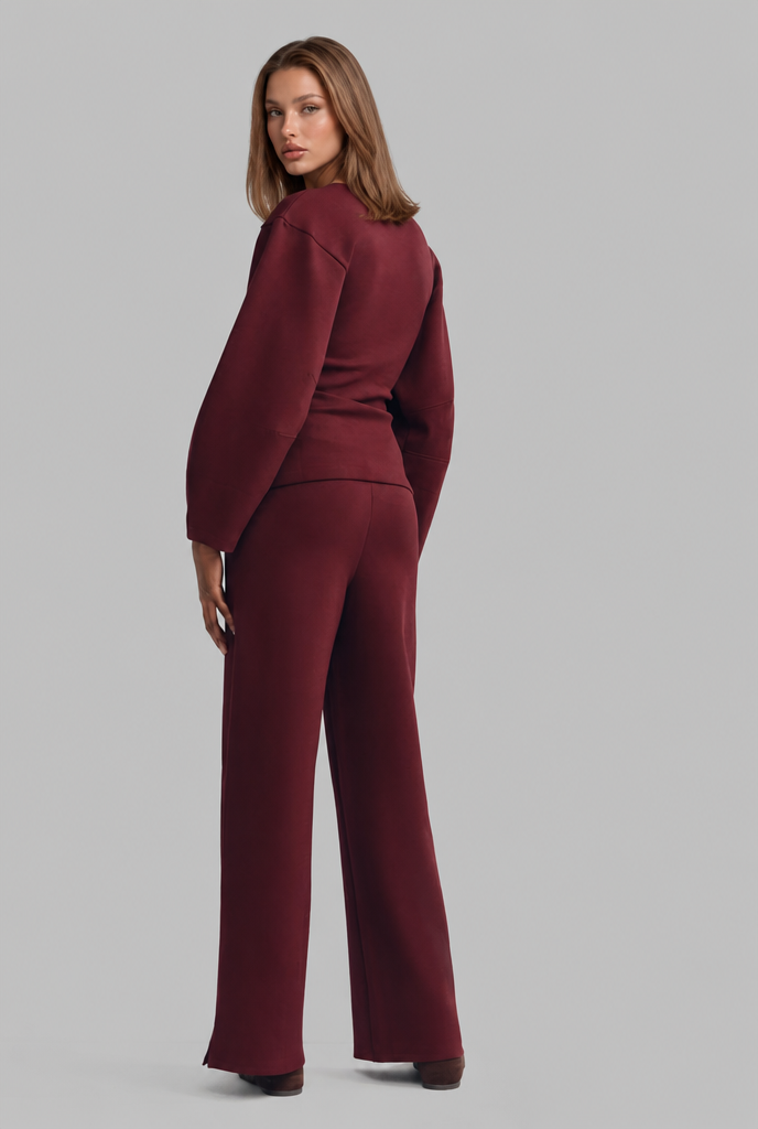 Puff Sleeve Top & Wide Leg Trousers Set Audrey Calvero