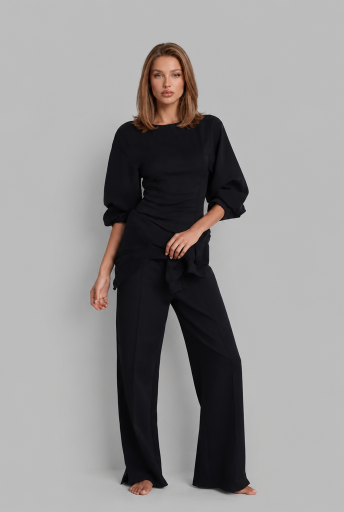 Puff Sleeve Top & Wide Leg Trousers Set Audrey Calvero