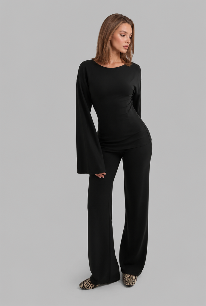 Flared Sleeve Top & Wide Leg Trousers Co-Ord Set Audrey Calvero