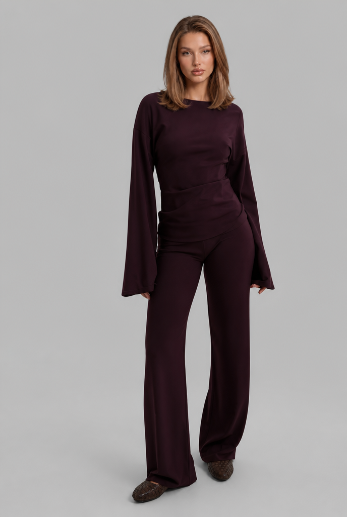 Flared Sleeve Top & Wide Leg Trousers Co-Ord Set Audrey Calvero