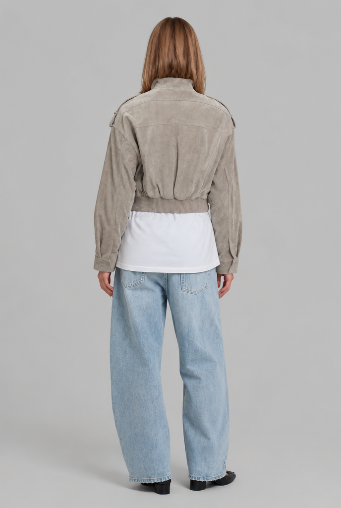 Cropped Suede Bomber Jacket Audrey Calvero