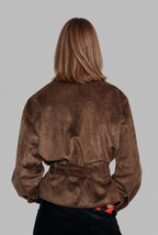 Belted Suede Jacket with High Stand Collar Audrey Calvero