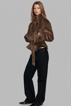 Belted Suede Jacket with High Stand Collar Audrey Calvero