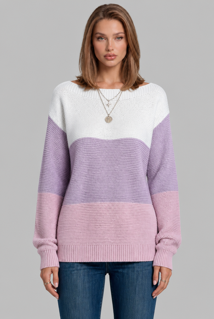 Colour Block Jumper with Wide Boat Neckline Audrey Calvero