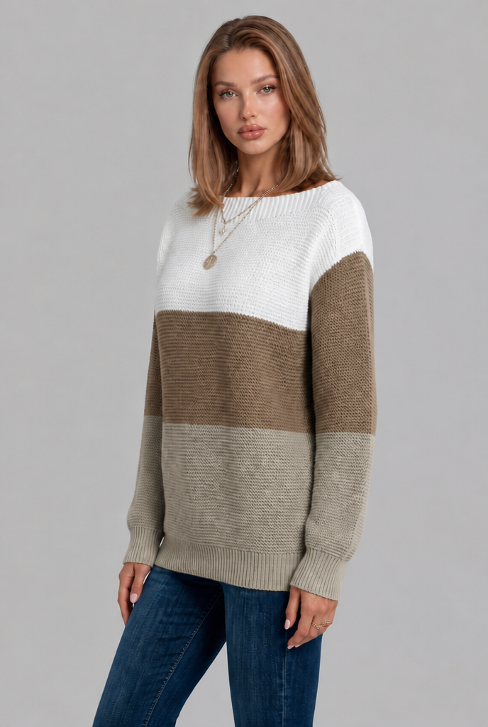 Colour Block Jumper with Wide Boat Neckline Audrey Calvero