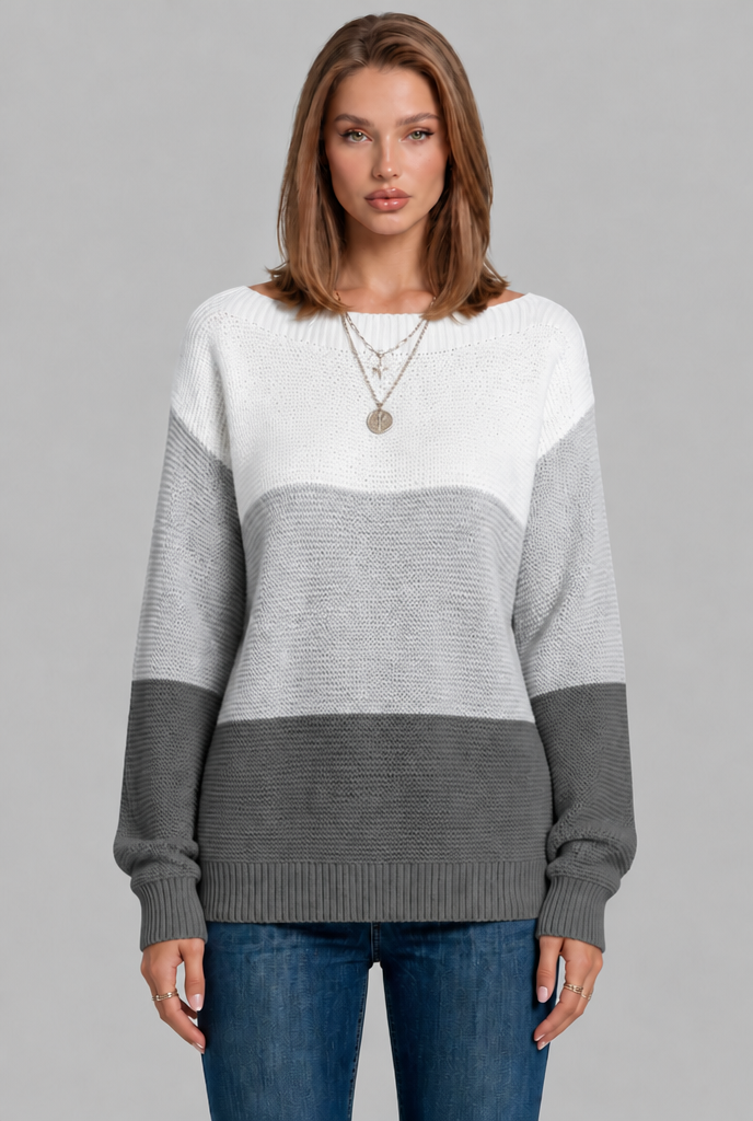 Colour Block Jumper with Wide Boat Neckline Audrey Calvero