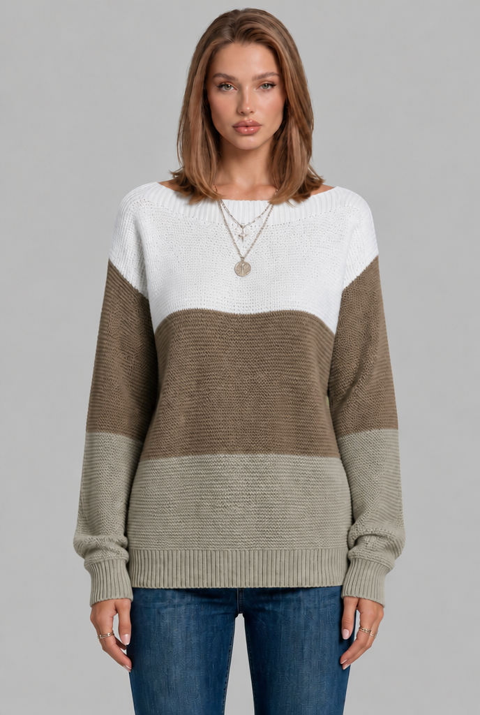 Colour Block Jumper with Wide Boat Neckline Audrey Calvero