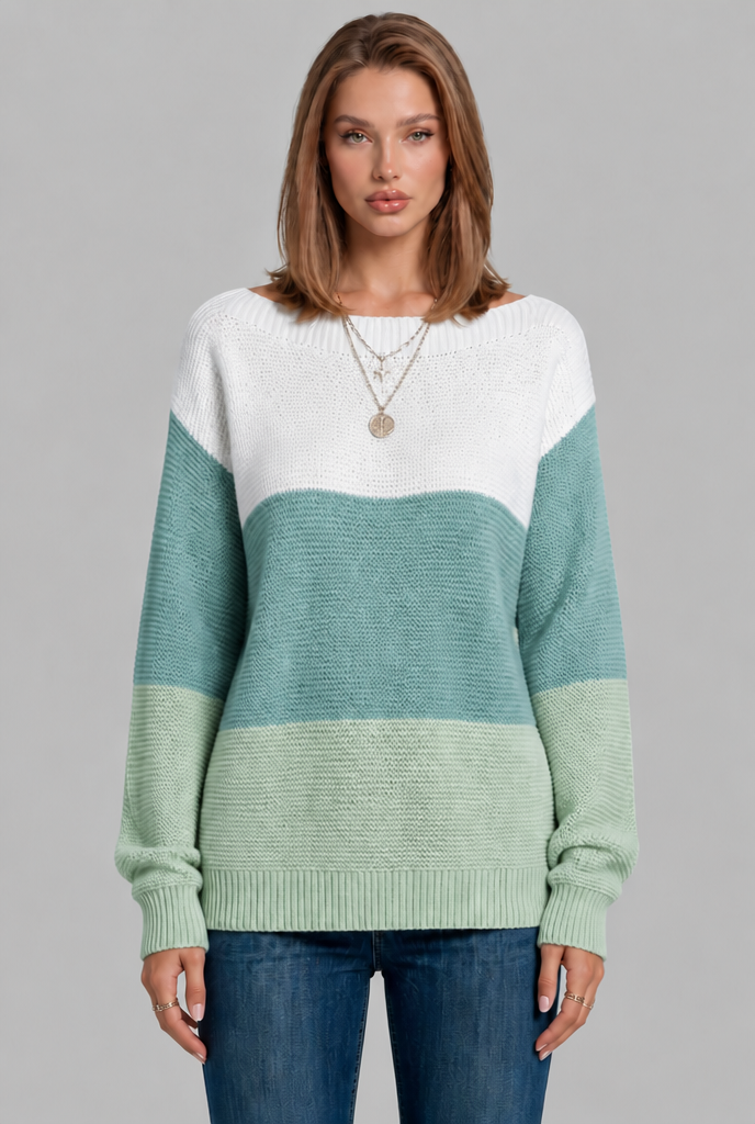 Colour Block Jumper with Wide Boat Neckline Audrey Calvero