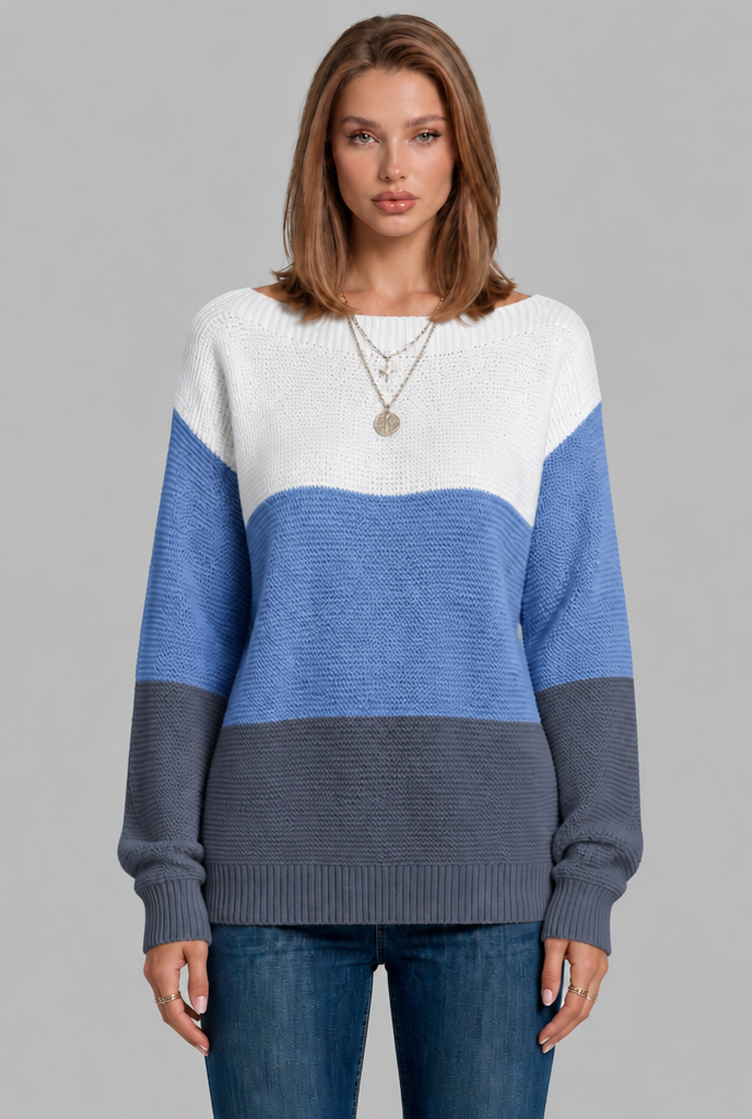 Colour Block Jumper with Wide Boat Neckline Audrey Calvero