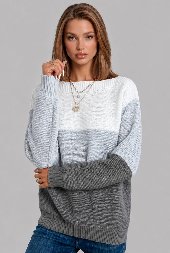 Colour Block Jumper with Wide Boat Neckline Audrey Calvero
