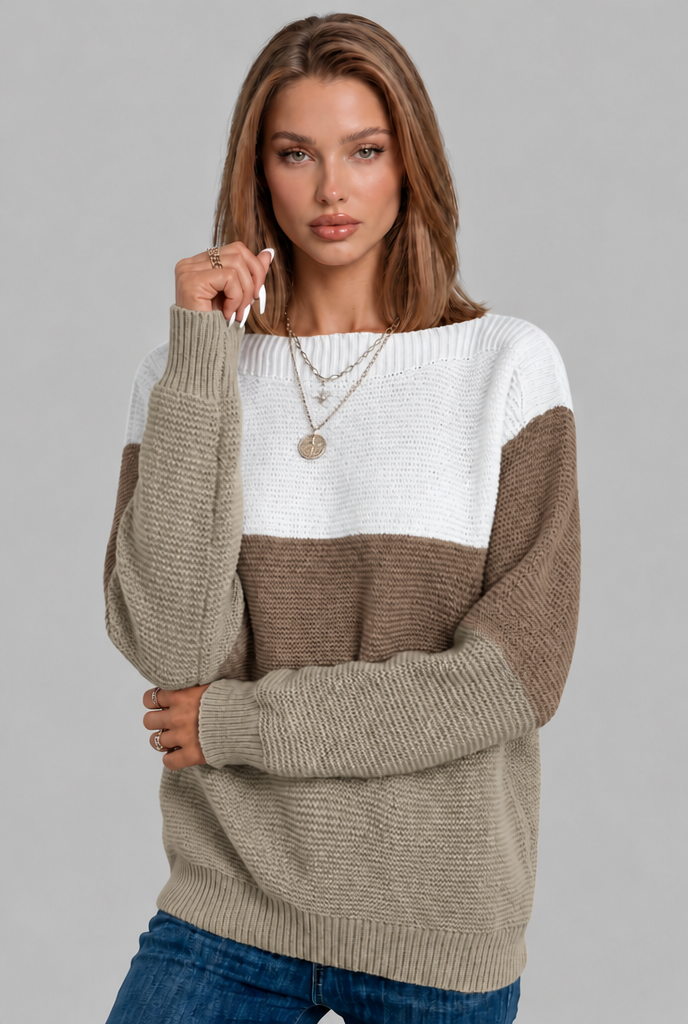 Colour Block Jumper with Wide Boat Neckline Audrey Calvero