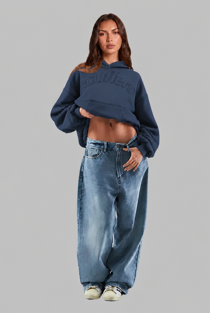 Oversized Embossed Logo Pullover Hoodie Audrey Calvero