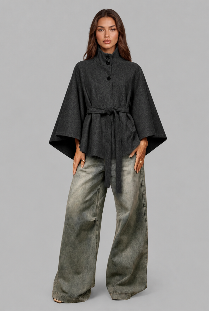 Short Belted Wool Coat Audrey Calvero